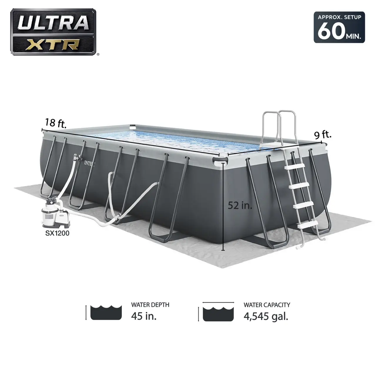Intex Ultra XTR Rectangular Outdoor Swimming Pool Set with Pump