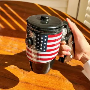 16oz Ceramic Mug with Rotatable Wooden Handle, Leak-Proof & Anti-Scald Cup, Gift Box Packed, Funny Present for Men & Boyfriends