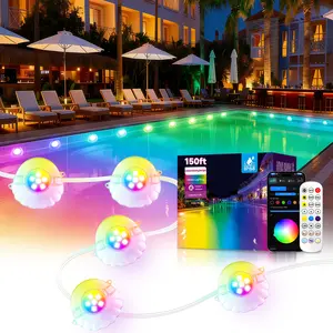 150FT RGB Pool Lights for Inground/Above Ground Pools,Plug-in Light Strip with IP68 Waterproof,App & Remote Control, 44+ Modes & Music Sync, 16M Colors for Large Swimming Pools Decor