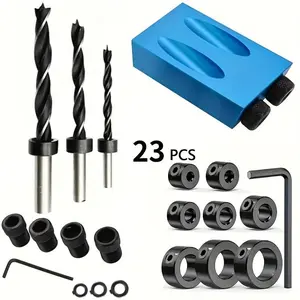 Woodworking Pocket Hole Jig Kit, 15 Degree Woodworking Inclined Hole Jig with 6/8/10mm Drive Adapter, Angle Carpentry Locator Jig, Drill Bits