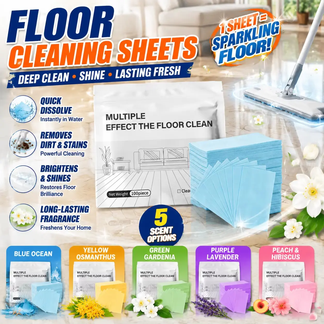 200pcs Concentrated Floor Cleaner For Tile Wood Bathroom And Car Surfaces Powerful Floor Cleaning Sheets For Home