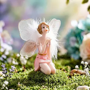 1pc Plush Winged Resin Fairy Ornament, Dress Seated Elf Garden Decor, Ideal for Garden and Desktop Decoration