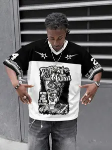 1 men's jersey T-shirt, a must-have for trendy men going out! Casual Retro versatile patchwork jersey Streetwear