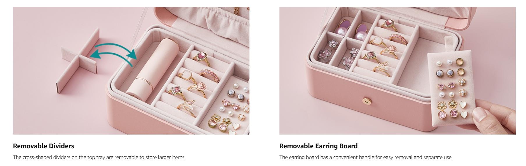 SONGMICS GISELLA Collection Compact Portable Travel Jewelry Organizer Storage, Elegant Touch Premium Velvet 2-Layer Accessories Box with Shiny Metal Hardware, 5 Necklace Hooks, Bottom Bracelet Compartment, 0.7 lb, 4.6"d x 6.3"w x 3"h, for Business Use, Bo SONGMICS GISELLA Collection Compact Portable Travel Jewelry Organizer Storage, Elegant Touch Premium Velvet 2-Layer Accessories Box with Shiny Metal Hardware, 5 Necklace Hooks, Bottom Bracelet Compartment, 0.7 lb, 4.6"d x 6.3"w x 3"h, for Business Use, Bo