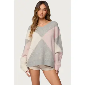 Elda Oversized Argyle Sweater Elda Oversized Argyle Sweater