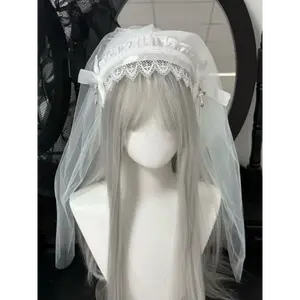 Vintage nun and saint headpiece Lolita dark night church cross embroidered shawl veil gothic style cosplay headband headpiece