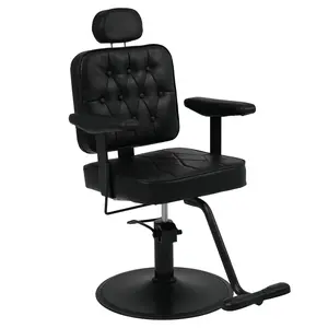 Hydraulic Reclining Barber Chair, 360° Swivel Salon Styling Chair with Removable Headrest, Height Adjustable PU Leather Hairdresser Chair, 330 lbs Capacity, Black