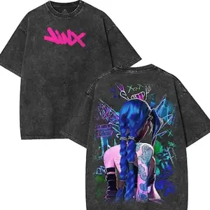 valentine shirts Retro Vintage Jinx x Powder Arcane: League of Legends Washed T-shirt Game Cotton, FPS, Game Lover Unisex Shirt Gift for Him Her Y2K Hoodie Sweatshirt Casual Menswear Graphic Print Q25
