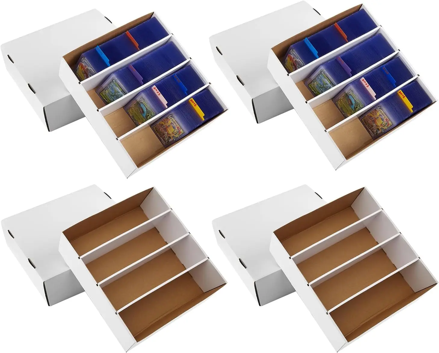4 Pack Sports Card Boxes 3120 Count Cardboard Card Storage Box White Bulk Card Storage Baseball Card Boxes with 10 Dividers Sports Cards Storage Box for Card Game Baseball Card Storage Boxes Top-Loading Trading