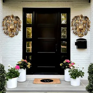 1pc Large Lion Head Sculpture Wall Hanging Art Courtyard, Living Room, And Bedroom Creative Decoration Resin Decoration  Black fengshui ornament heal stone silk  flowers bouquet fake creative small gift