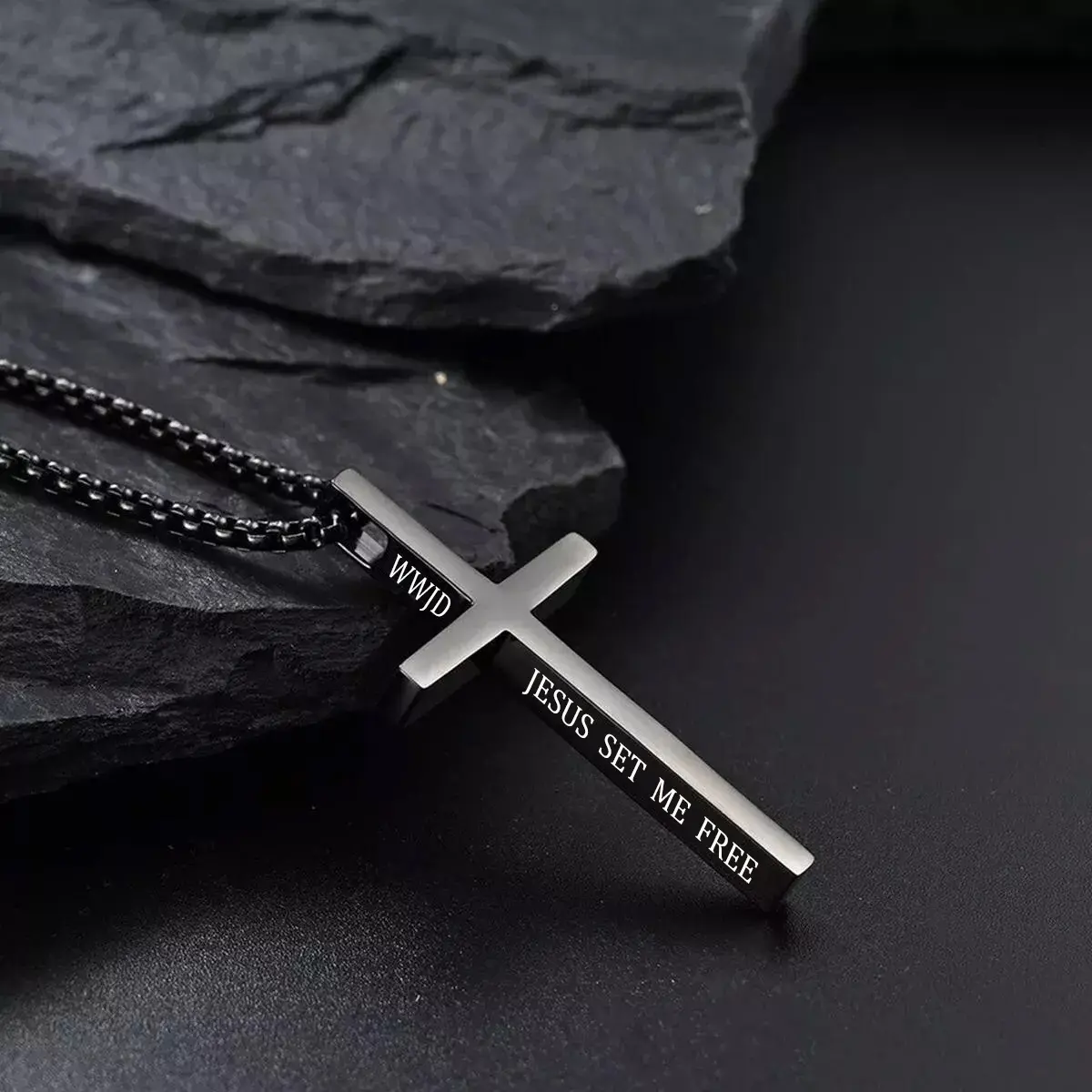 Cross Necklace for Men, Elegant 2-Tone Stainless Steel Pendant with WWJD Engraving, Fashionable Christian Jewelry for Casual Wear, Fashionable Jewelry, Cross Necklaces, Modern Versatile Accessories, Daily, Clean Lines, Unisex, Positive Values, Religious,,