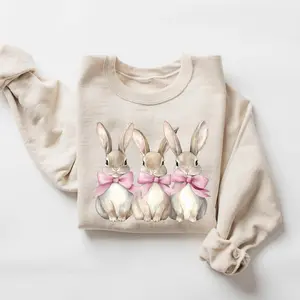 Easter Coquette Bow Bunny Sweatshirt, Cute Bunny Sweatshirt, Rabbit Tee, Happy Easter Day Gift, Cute Easter Sweatshirt
