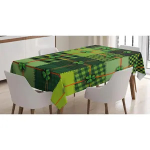 Irish Tablecloth, Patchwork Style St. Patrick's Day Themed Celtic Quilt Cultural Checkered Clovers, Rectangular Table Cover for Dining Room Kitchen Decor, 60" X 84", Multicolor