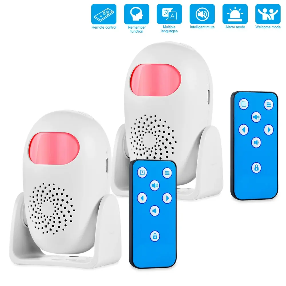 KERUI 2pcs Wireless PIR Motion Sensor Doorbell for Home, Shop, Remote Control, Alarm Mode, 11-Language Voice Greeting, 17 Ringtones, 6m Detection, 110dB Siren, Indoor Home Use (Battery Not Included)