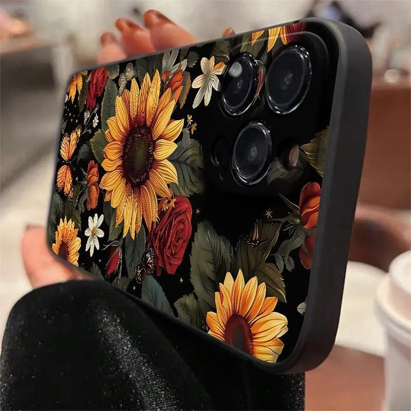 Sunflower Pattern Phone Case, Anti-drop Decorative Phone Protector Cover,Phone Case suitable for 17/16/15/14/13/12/11pro promax plus air, Accessories, Fits Iphone