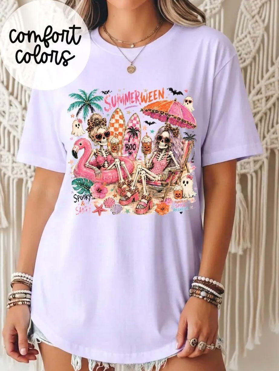 Comfort Colors Summerween Queens Shirt, Unisex Short Sleeve CC Garment Dyed T-Shirt Printed in the USA, Trending Halloween Graphic Tee, Comfortable Menswear & Womenswear Top, Perfect Halloween Gift For Men And Women, July4