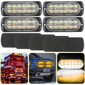 4 PCS Amber White 12 LED strobe lights for trucks Emergency Strobe Lights for construction Vehicles LED Surface Mount Light Flashing Warning lights