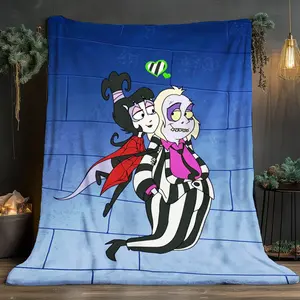 Lydia and Beetlejuice's Love Story Theme Picture Soft and comfortable home blankets, small throw blankets, nap blankets, perfect Christmas gifts for friends and besties. Super soft heat-pressed bla