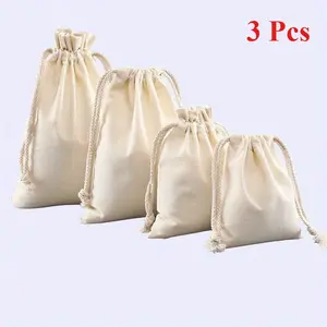 3 Pcs Blank Canvas Drawstring Bag Rice and Miscellaneous Grain Packaging Bag Canvas Outdoor Travel Storage Bag Cotton and Linen Drawstring Shopping Bag