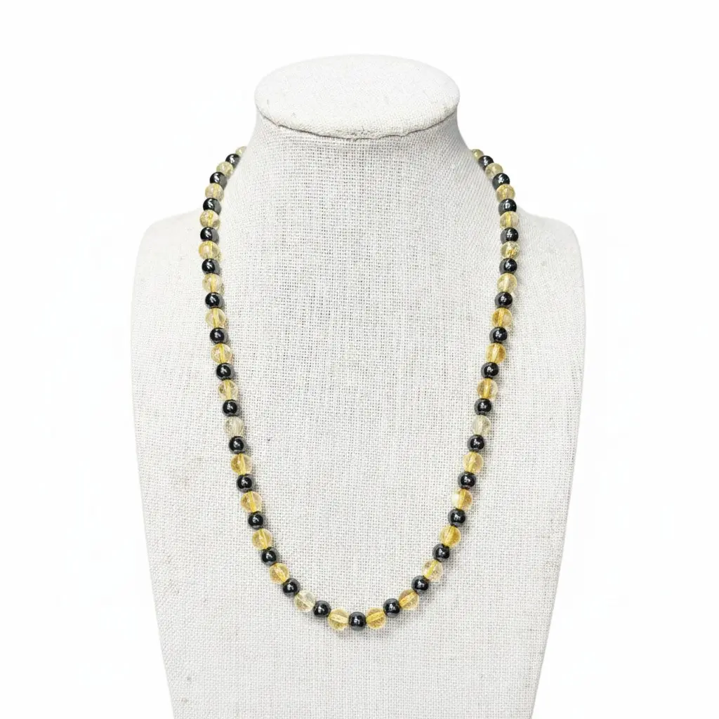 Citrine + Hematite Beaded Stretch Necklace 6mm • No Clasp • Joy &amp; Balance Crystal Jewelry • Handmade