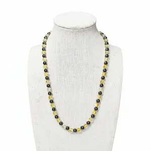 Citrine + Hematite Beaded Stretch Necklace 6mm | Joy Abundance Positivity, Healing Crystal Jewelry, Gift for Her