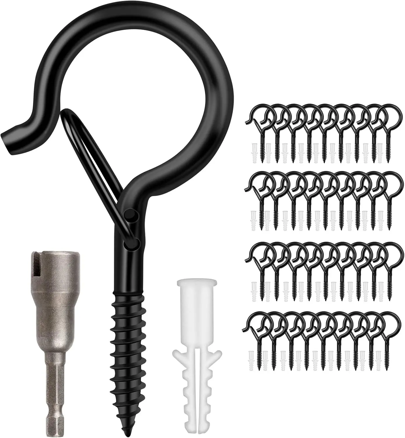 Safety Screw Eye Hooks for Hanging Heavy Objects, Durable Metal Ceiling Hooks, Wall Hooks for Plants, Wind Chimes, Bird Feeder & Outdoor String Lights, 2.36 Inch