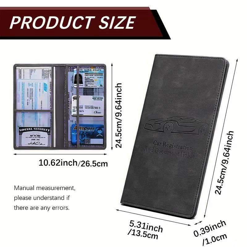 PU Leather Car Document Organizer Case – Simple Style Insurance & Registration Holder Wallet with Clear Pockets for ID and Essential Papers
