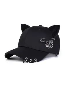 Unisex Cat Ear Baseball Hat, Adjustable Sun Protection Casual Cap, Heart Star Design, Spring Fall Travel Beach Holiday
