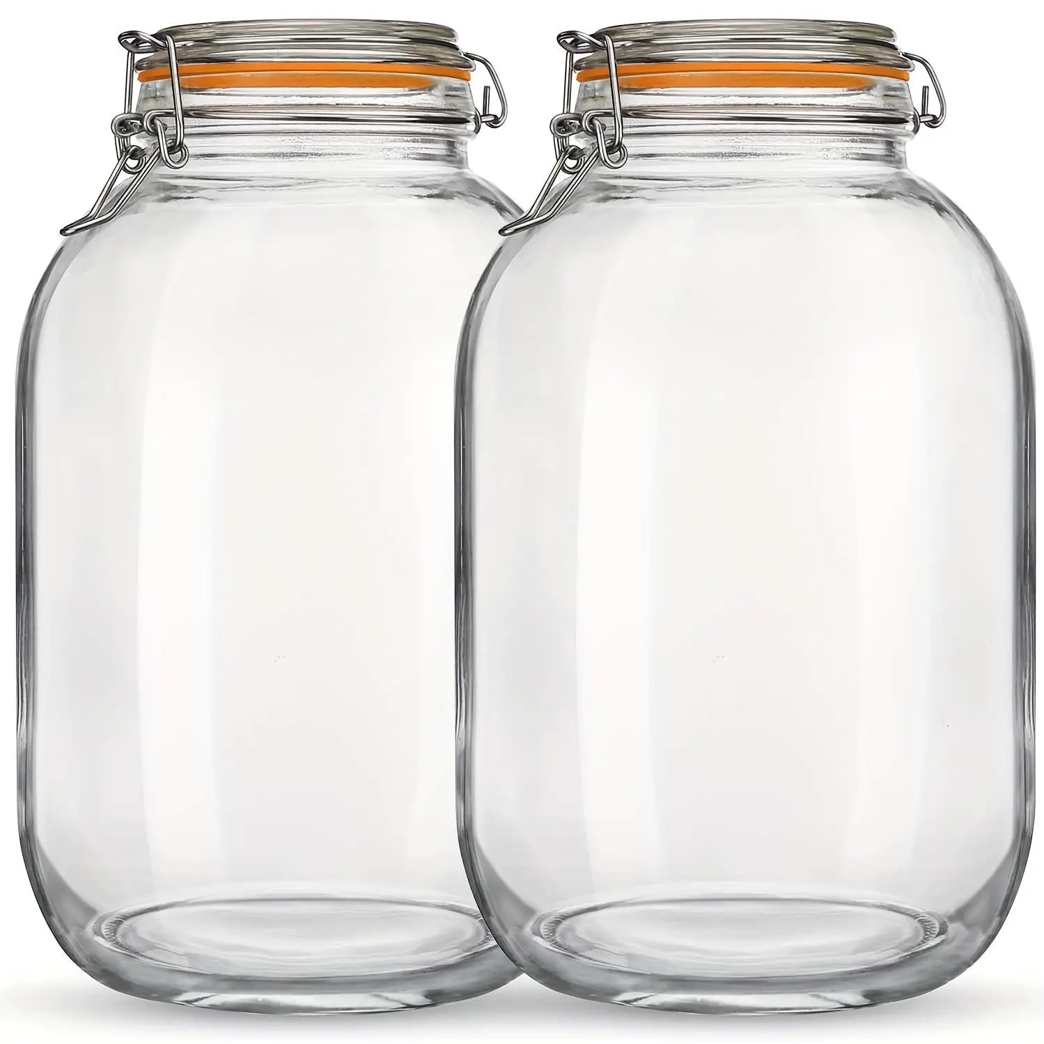 Glass Jars with Airtight Lids, 2 Pack - 1 Gallon Wide Mouth Storage Mason Jars with Hinged with 1 Replacement Silicone Gaskets for Fermenting, Canning, Preserving