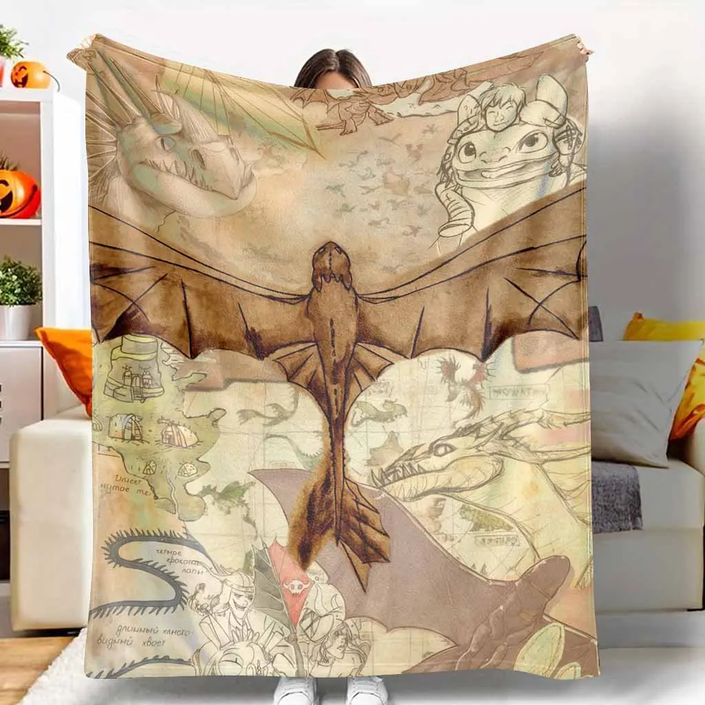 Fantasy Dragon Map Flannel Blanket Unique Ancient Mythical Creature Print Super Soft Lightweight Thermal Microfiber Throw Bed Couch Sofa Living Room Camping Gift