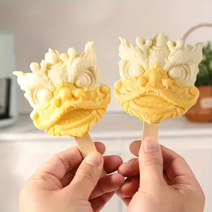 Creative Popsicle Mold Set, Silicone Lion Dance Popsicle Mold with 10 Wooden Sticks, Chocolate Ice Cream Molds, Popsicle Tools, Soft Candy Jelly Mold, Kitchen Supplies, Baking Tools