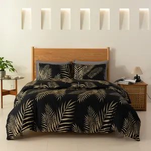 Soft Palm Leaf Print Bedding Set Duvet Set, Two-Sided Decorative Sheet Set, Includes 1 Fitted Sheet & 2 Pillowcases, No Fillers, for Home Bedroom Hotel