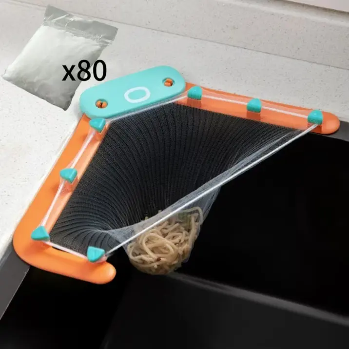 Multi-Style Sink Drain Strainer Kit, 3 Options: 50/80Pcs Disposable Bags & Duck Hooks Included, Quick-Install Corner Holder, Keep Kitchen Drains Clean, for Daily Cooking & Waste Disposal