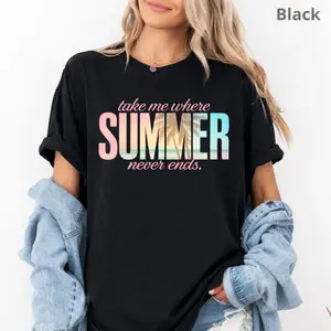 Comfort Colors Take Me Where Summer Never Ends Shirt - Comfort Colors Beach Tee - Summer Graphic T-Shirt - Coastal Aesthetic Gift for Her