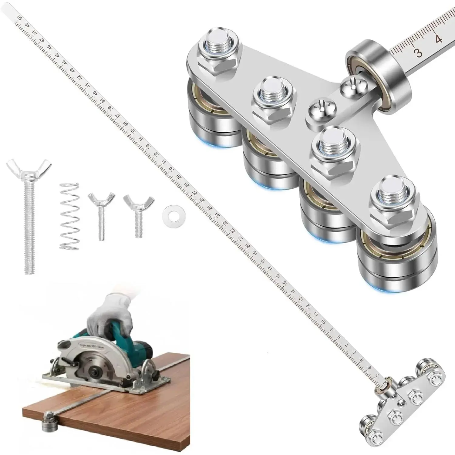 Circular Saw Precision Guide Rail, 4-Wheel Design with 4 T-Yokes for Accurate Cuts