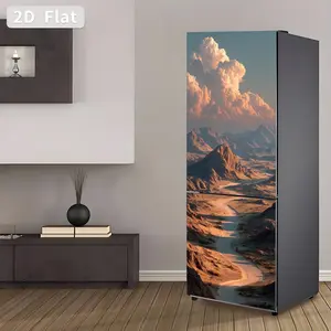 2pcs 2D Desert Valley & Sunset Clouds Fridge Stickers, Self-Adhesive Removable PVC Refrigerator Door Decals for Kitchen Home Decor Wall Art Stickers