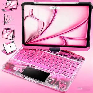 DarlingCase Cyberpunk 360° Rotating Keyboard Case for iPad Air 11 & IPad 11th-11in-A16(2025)- Features 7-Color Backlit Wireless Keyboard & 360° Trackpad in Stylish Translucent Pink iPad Case iPad Keyboard Cover Black Friday & Christmas Gifts