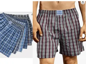 Konga Men's Cotton Boxers  6 Pack ，Assorted Colors，Plaid Pattern