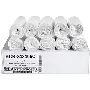 High density trash bags 10 gallon count 6 micron eq 24 x 24 clear for bathroom office industrial commercial janitorial municipal recycling