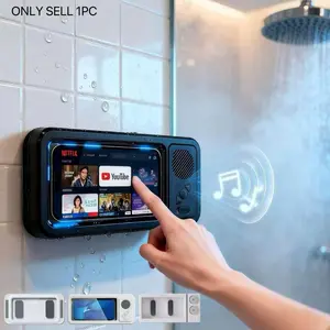 Waterproof box speaker, bathroom waterproof 360 ° rotating touch screen, Bluetooth speaker, watch movies, listen to music, phone holder Bluetooth speaker audio shower TV holder, swimming pool, kitchen, bathroom, sink