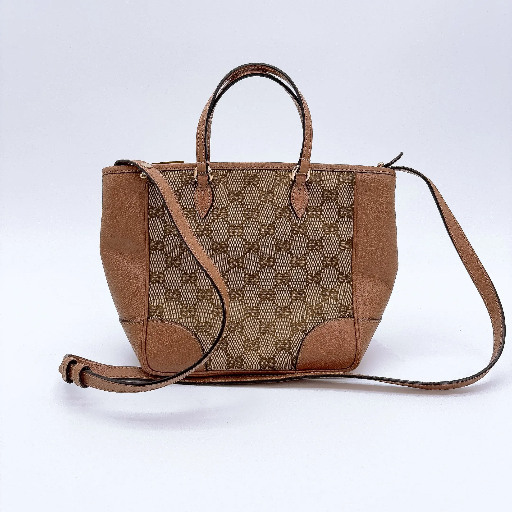 Pre-owned GUCCI Monogram Small Bree Tote Beige Tabacco