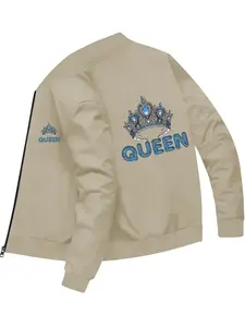 Fashion Trendy Women's Crown and Letter Printed Baseball Jacket for Daily Street Outings Gatherings and Versatile Wear