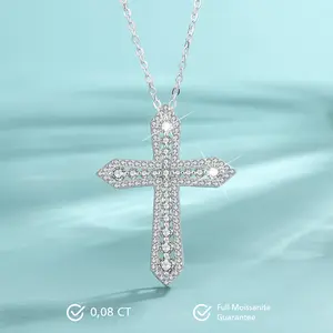 Big Cross Moissanite Necklace S925 - Round Cut - Lore Jewelry