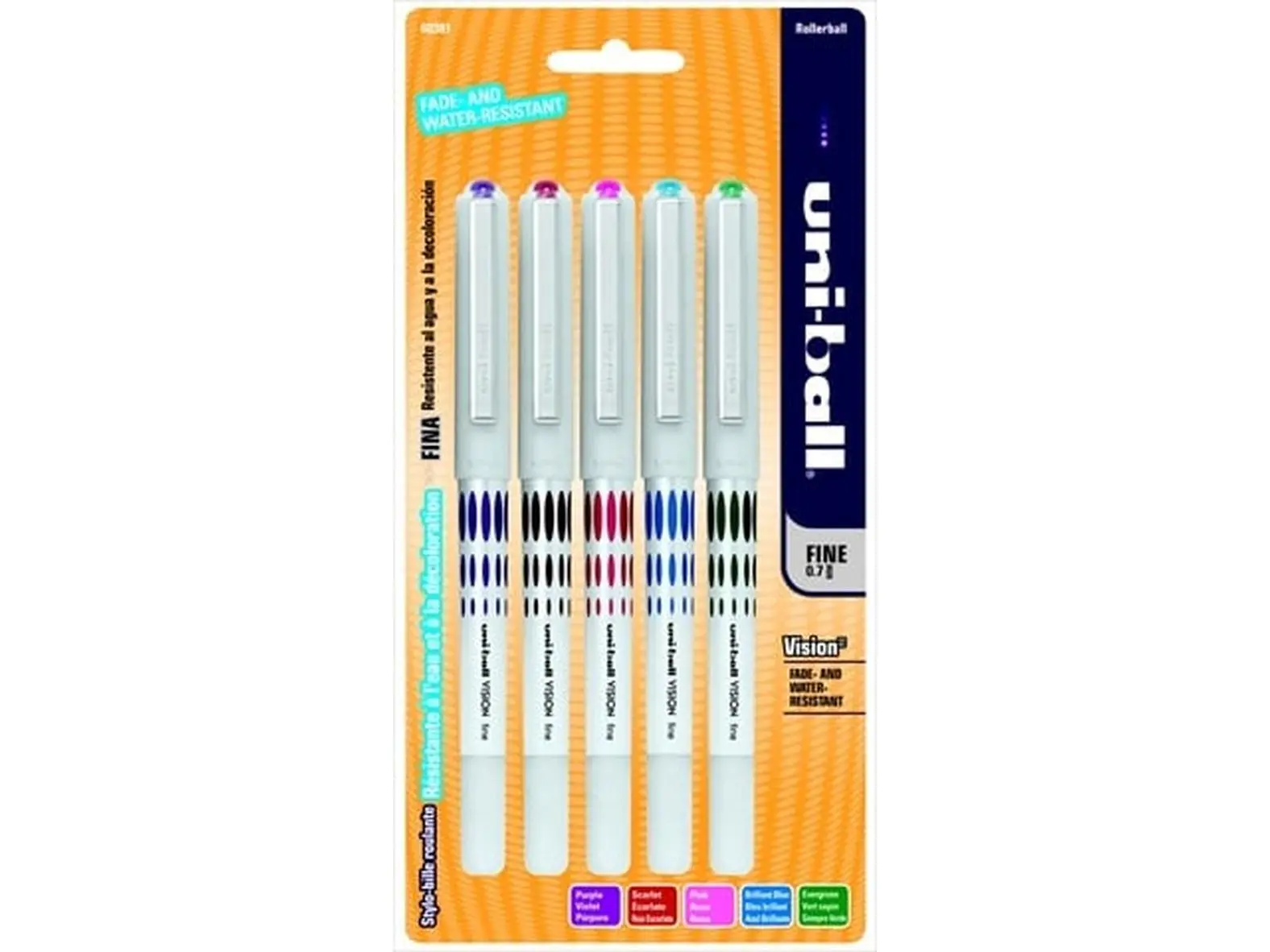 Uni-ball Vision Acid-Free Waterproof Roller Ball Pen- 0.7 Mm. Fine Tip- Assorted Color- Pack Of 5