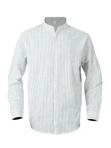 Trendy Striped Stand Collar Shirt, Top, Classic Stripes Business Casual Style, Loose-Fit Long Sleeve, Perfect for Spring & Fall, Suitable for Ages 18-24, Button Down Shirts, Button Front Shirts