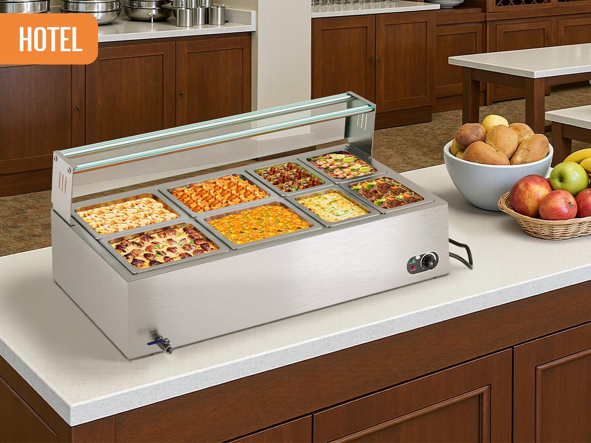 [Spring Sale] AMERLIFE 4/8/12-Pan  48/72/96QT Commercial Food Warmer, 1200/1500/1800W Stainless Steel Steam Table with Top Shelf, Lids, Food Tongs, Undershelf, Wheels, 110V Temp Control for Catering