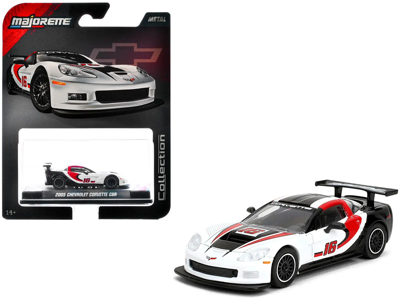 2005 Chevrolet Corvette C6R #16 White with Black and Red Graphics "Collection" Series 1/64 Diecast Model Car by Majorette