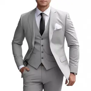 Three-piece suit for wedding groomsmen, tailored business suit, with a refined and stylish look for men's banquets and formal occasions. Menswear Workwear Long Sleeve Beige Wetsuit Plain Sleeveless