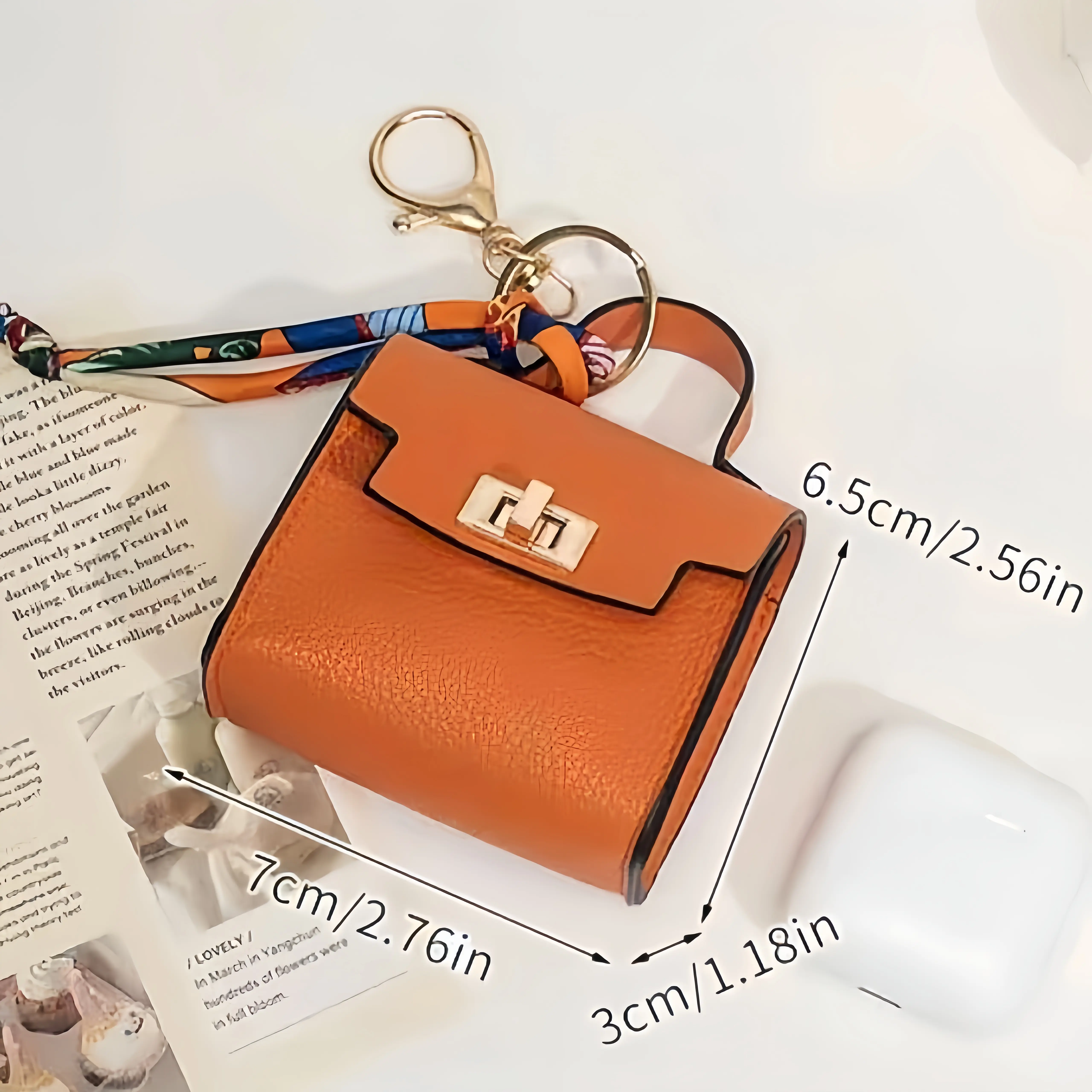 Classic Orange Small-Size Makeup Bag Charm with Keyring Hook, Compact Storage for Small & Makeup Items