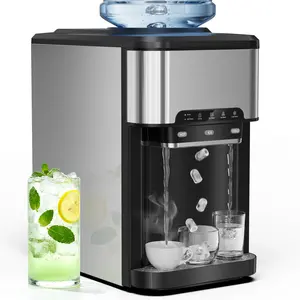 44LBS/24H Countertop Water Cooler Dispenser with Ice Maker, 3 in 1 Top-Loading Hot & Cold Water Dispenser 5 Gallon, Portable Ice Cube Makers Machine for Home Kitchen Office Bar